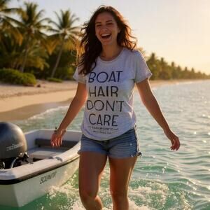 BUBBA GUMP SHRIMP CO Boat Hair Dont Care Tee Gray Cotton Womens Small